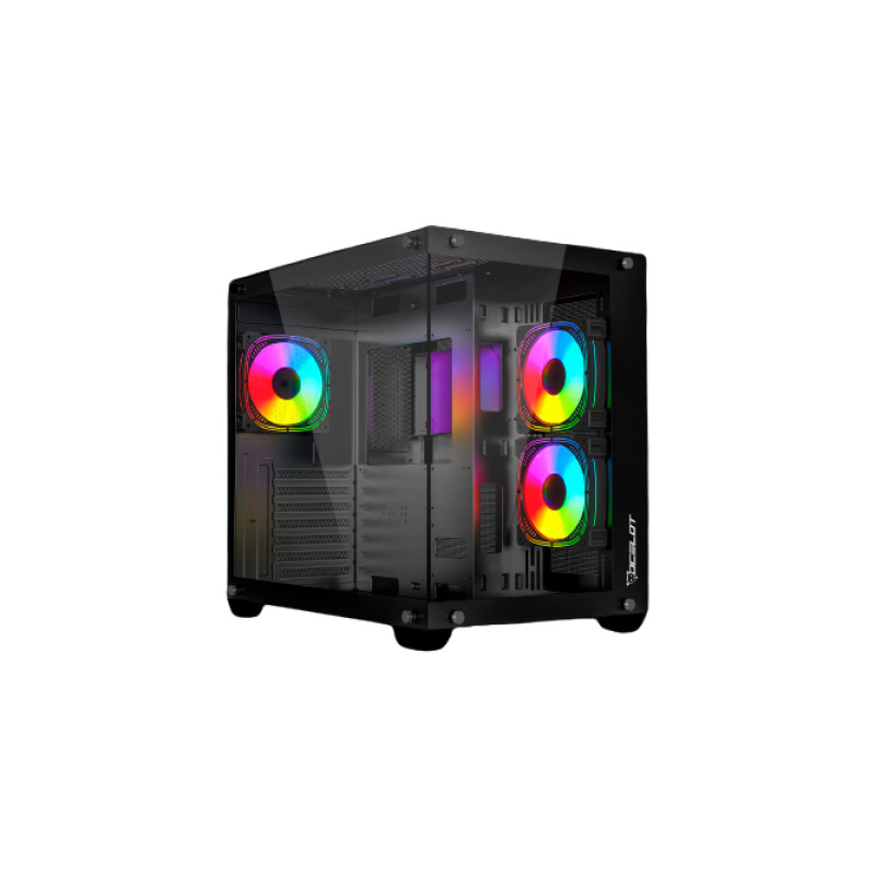 GABINETE OCELOT GAMING A-CUBE 1 / MID TOWER / ATX, M-ATX, ITX / PANEL LATERAL Y FRONTAL DE CRISTAL TEMPLADO / INCLUYE 3 VENTILADORES / ENFRIAMIENTO LIQUIDO HASTA 360MM / GPU HASTA 410MM / COLOR NEGRO